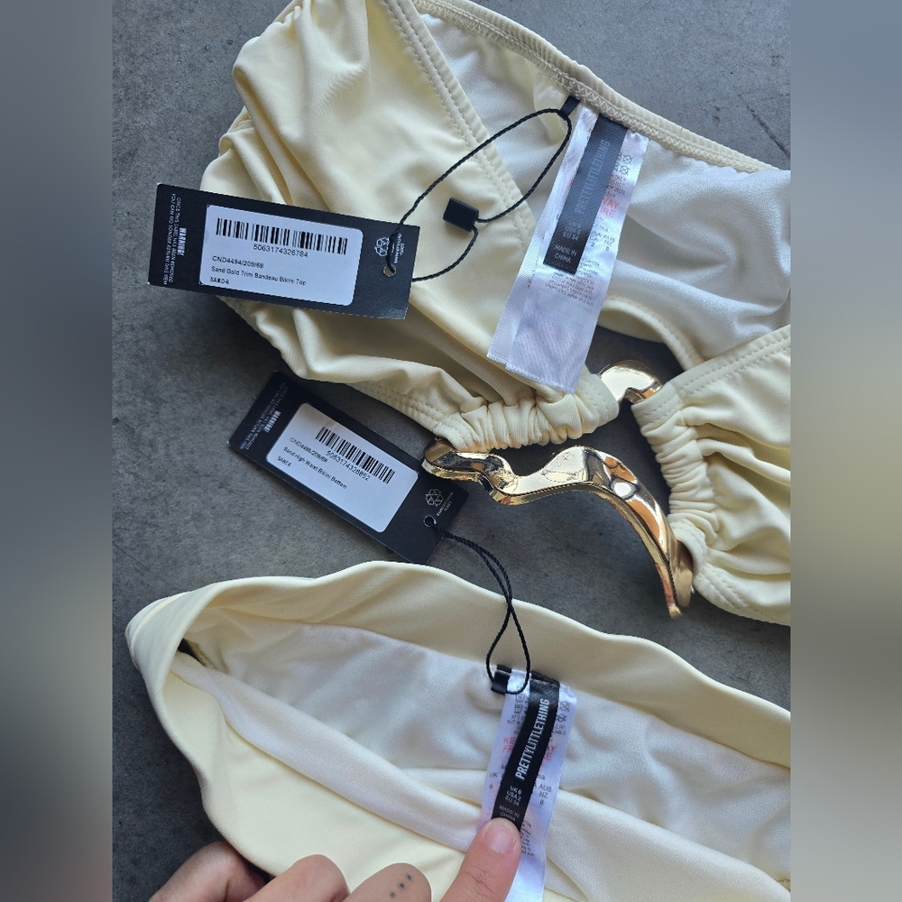 PrettyLittleThing Cream Gold Bikini Set Size 2 - Picture 3 of 4